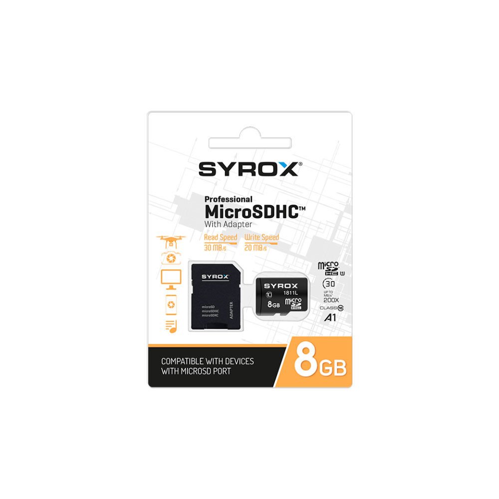 Syrox MC8 Hafıza Kartı 8 GB Micro SDHC + Adaptörlü