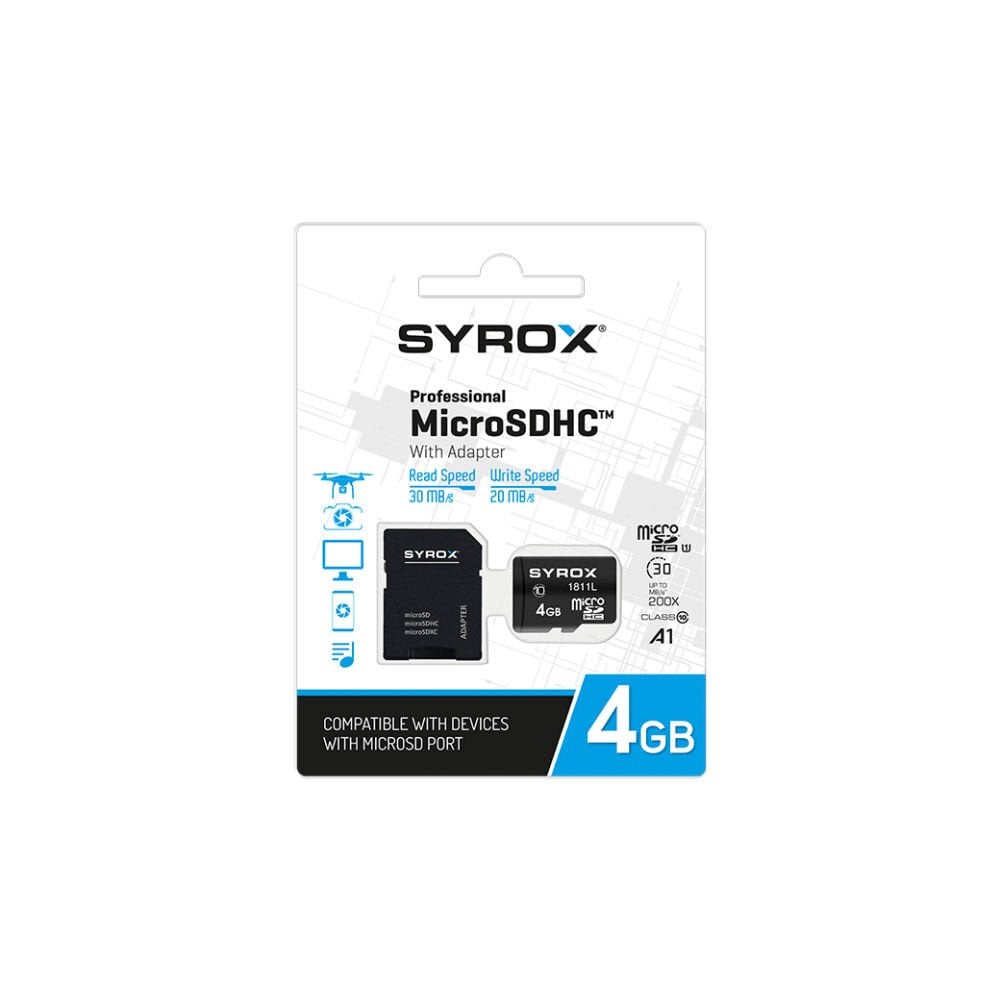 Syrox MC4 Hafıza Kartı 4 GB Micro SDHC + Adaptörlü